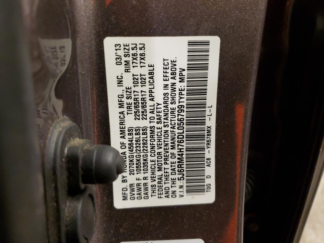 5J6RM4H76DL056799 2013 Honda Cr-V Exl