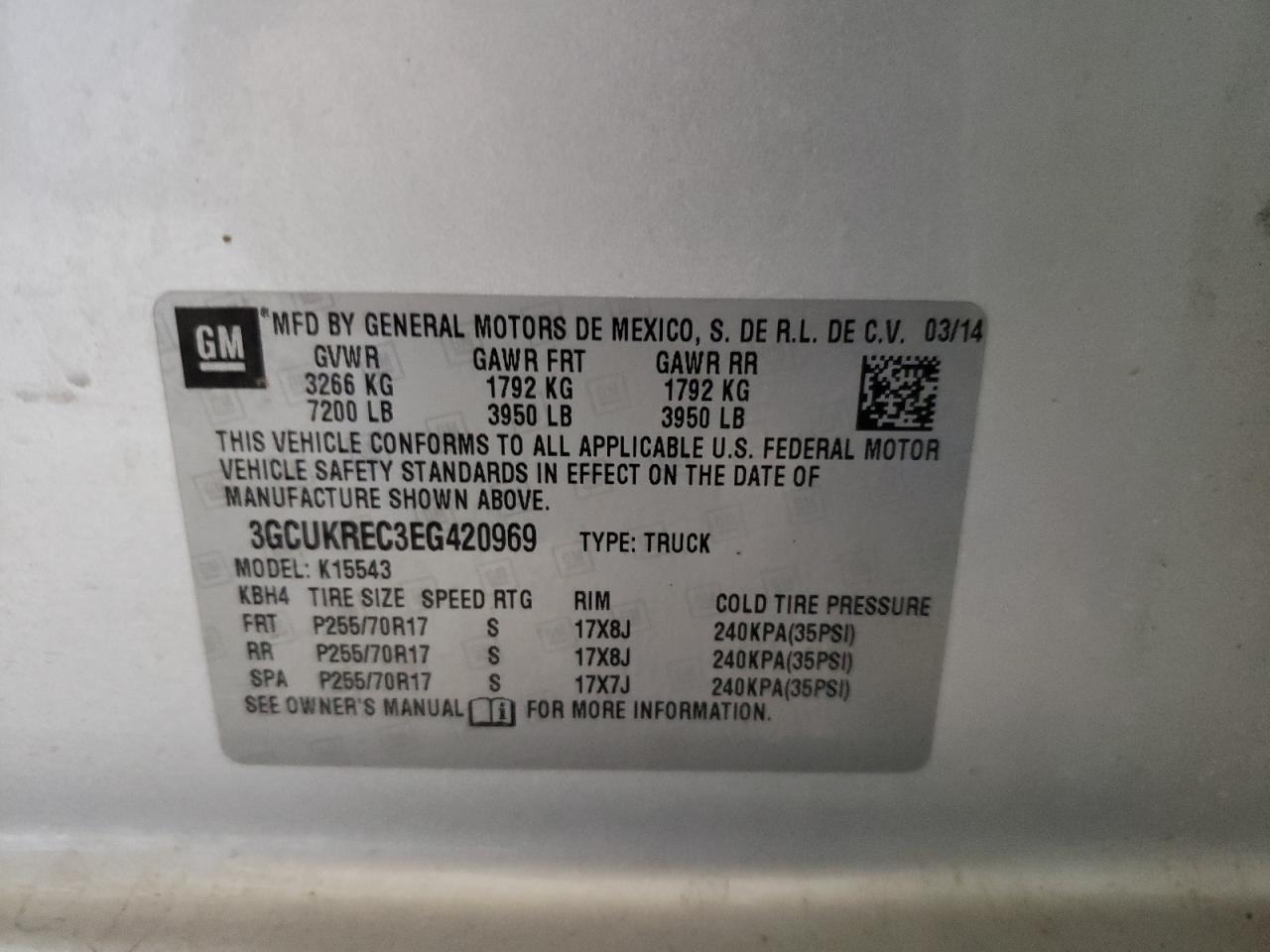 3GCUKREC3EG420969 2014 Chevrolet Silverado K1500 Lt