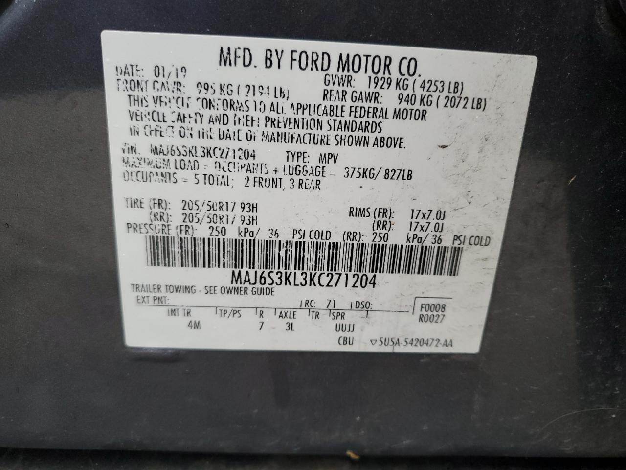 MAJ6S3KL3KC271204 2019 Ford Ecosport Titanium