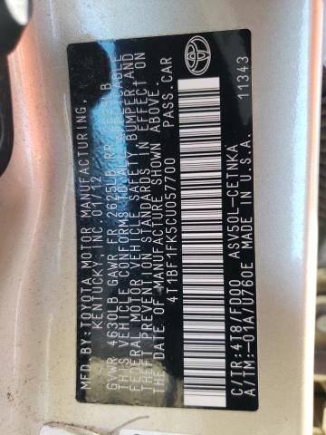 2012 Toyota Camry Base VIN: 4T1BF1FK5CU057700 Lot: 50233044