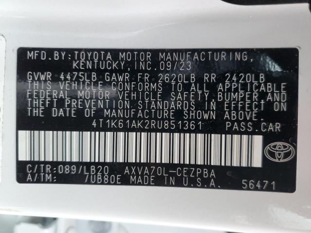 VIN 4T1K61AK2RU851361 2024 Toyota Camry, Xse no.12