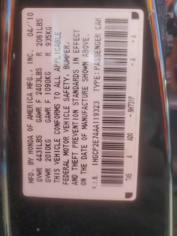 2010 Honda Accord Ex VIN: 1HGCP2E74AA119323 Lot: 50526294