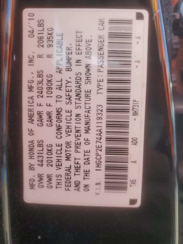 1HGCP2E74AA119323 2010 Honda Accord Ex