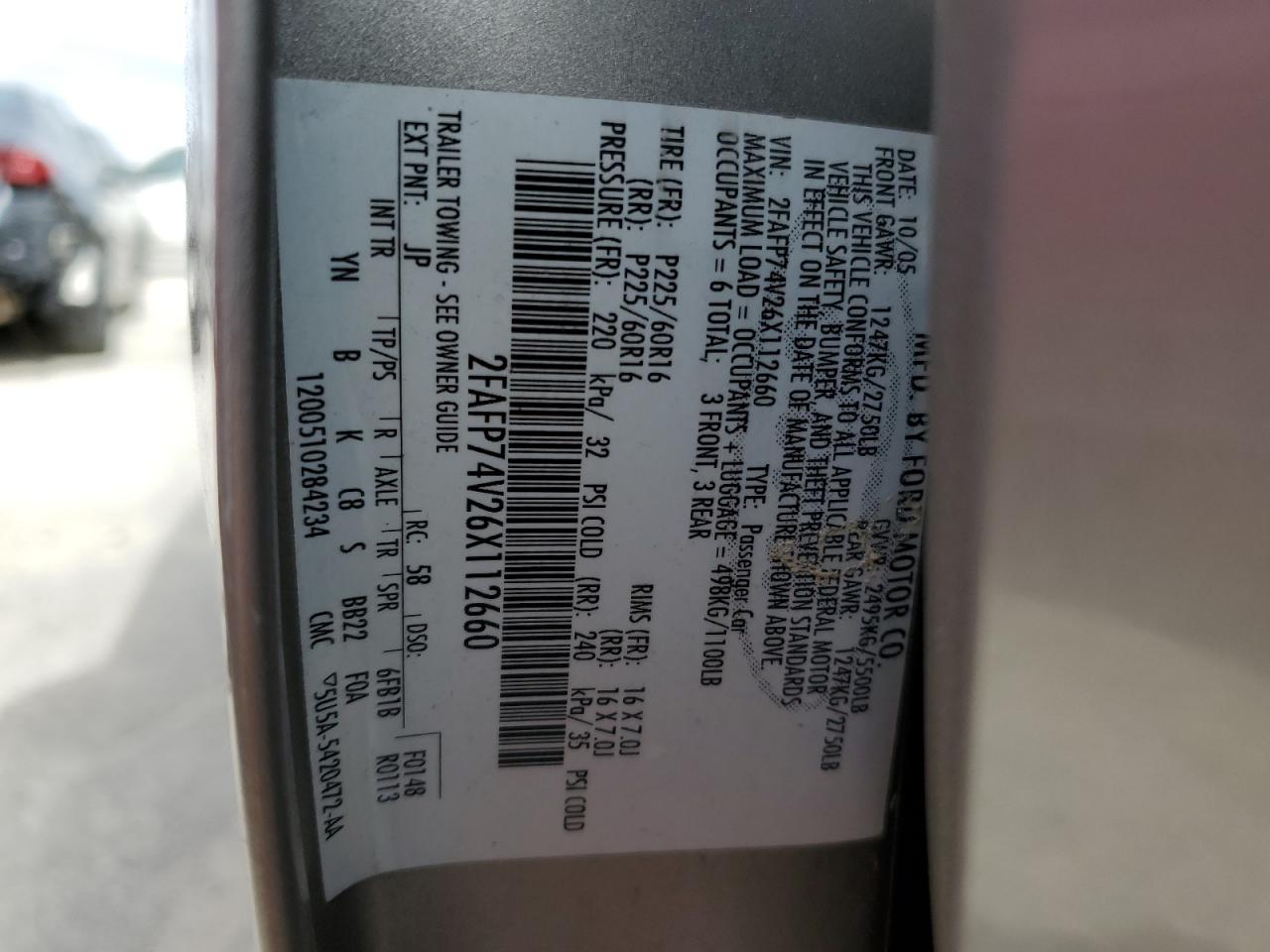 2FAFP74V26X112660 2006 Ford Crown Victoria Lx