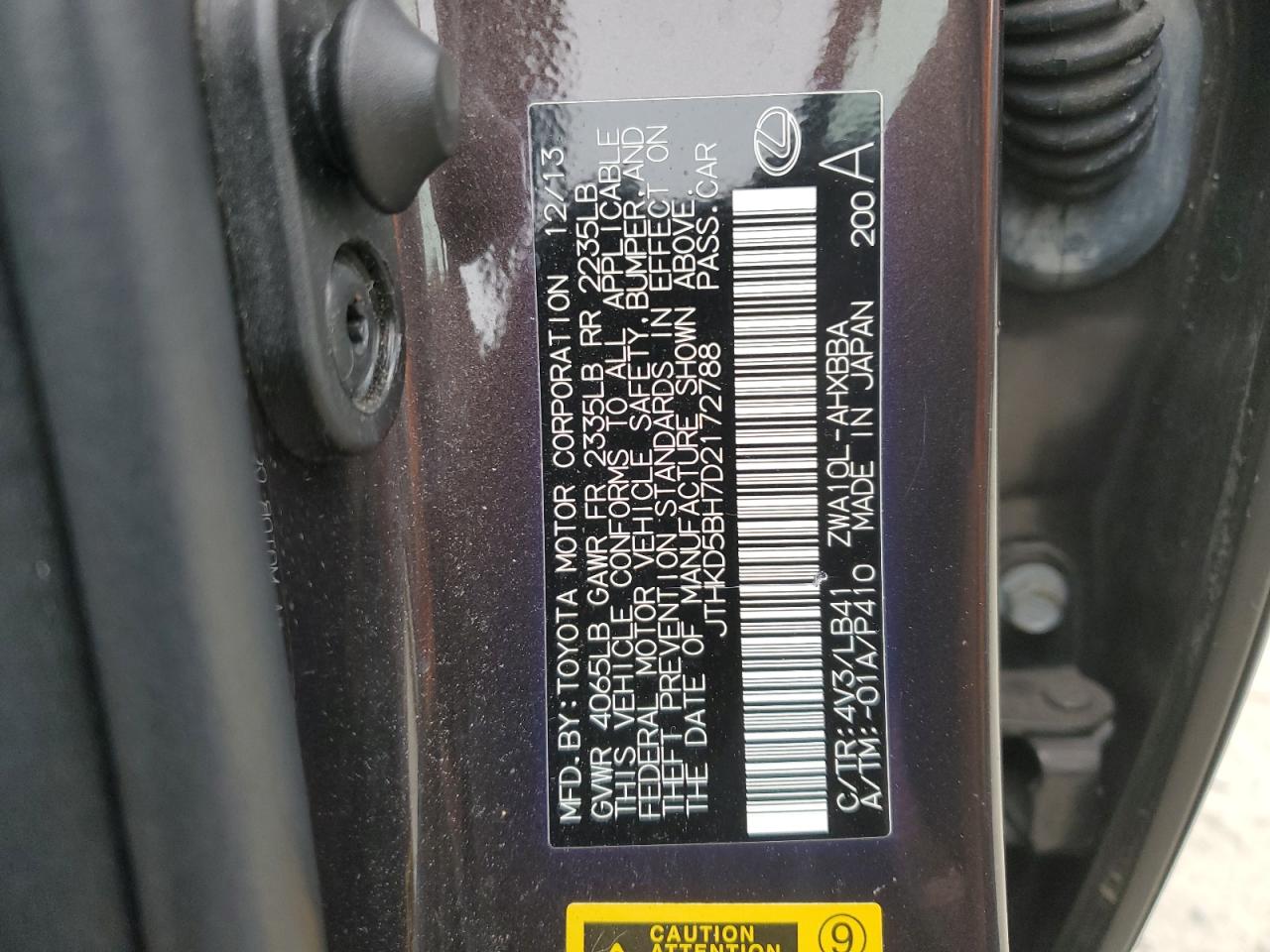 JTHKD5BH7D2172788 2013 Lexus Ct 200