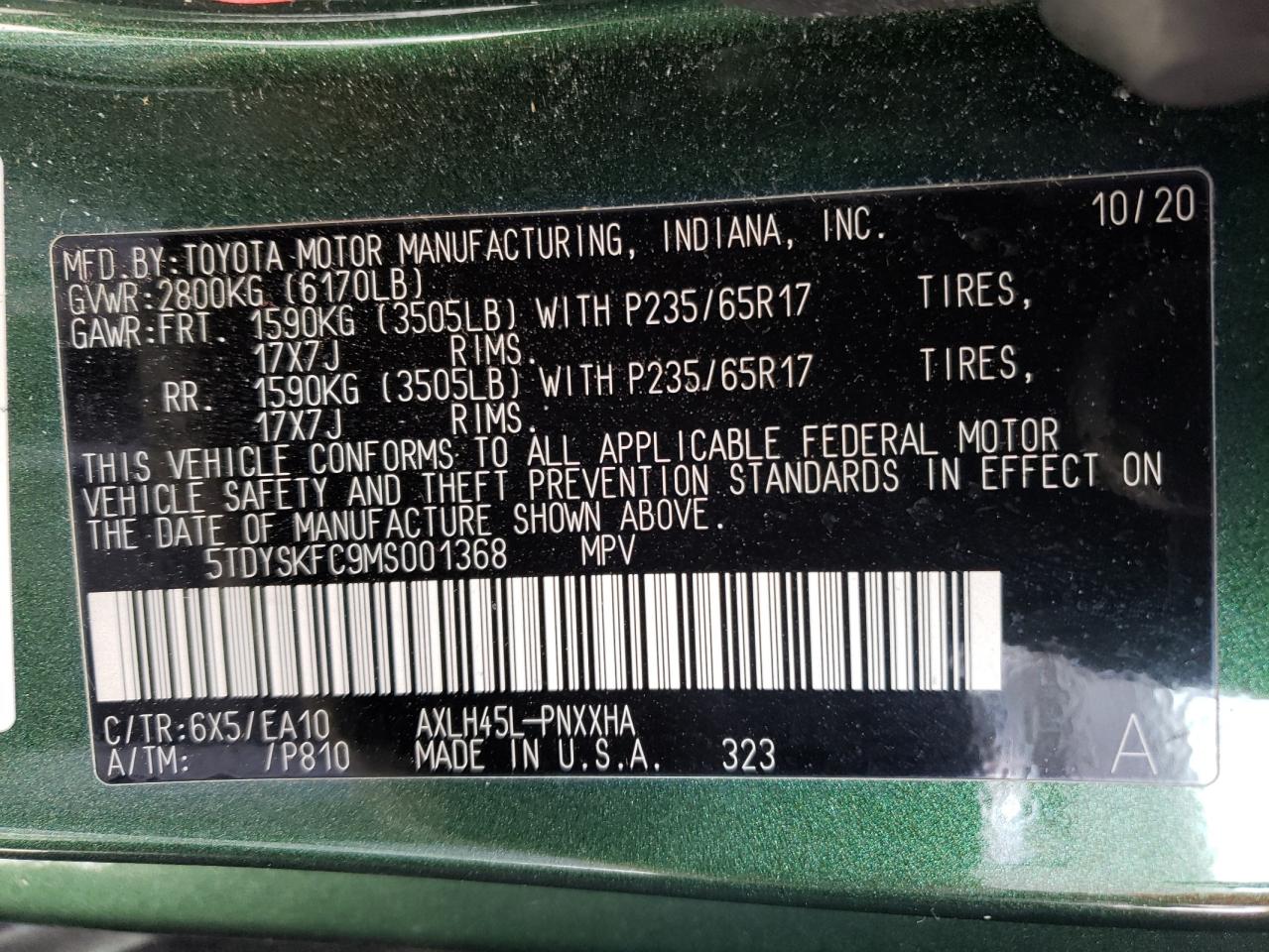 5TDYSKFC9MS001368 2021 Toyota Sienna Xle