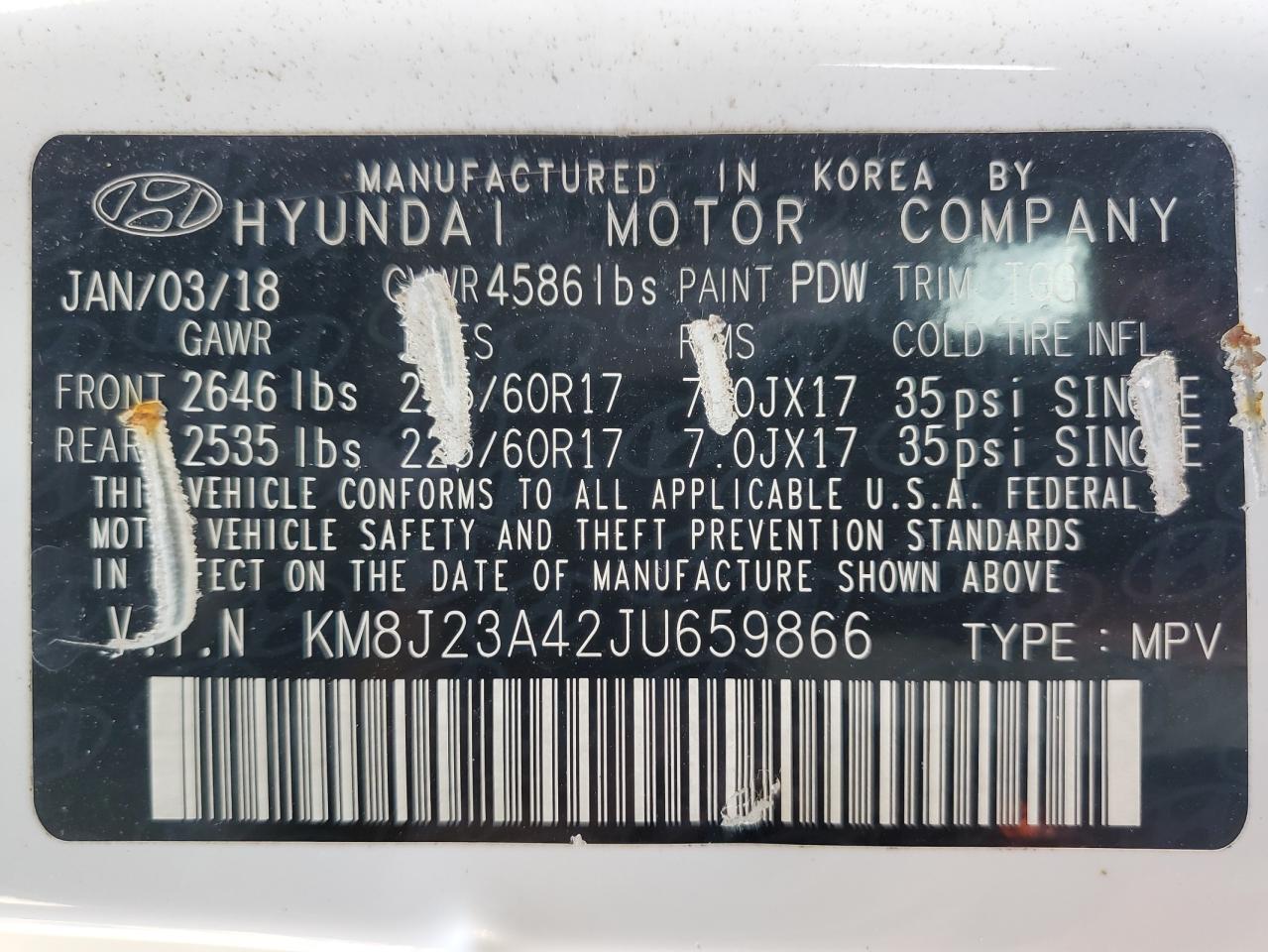 KM8J23A42JU659866 2018 Hyundai Tucson Se