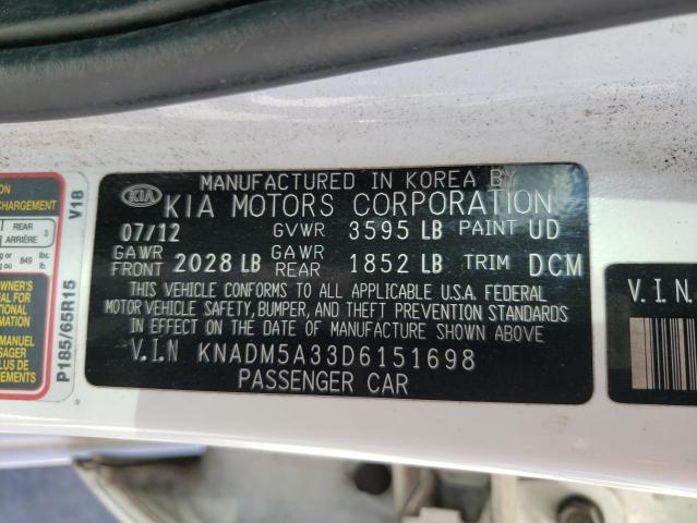 2013 Kia Rio Lx VIN: KNADM5A33D6151698 Lot: 52852404