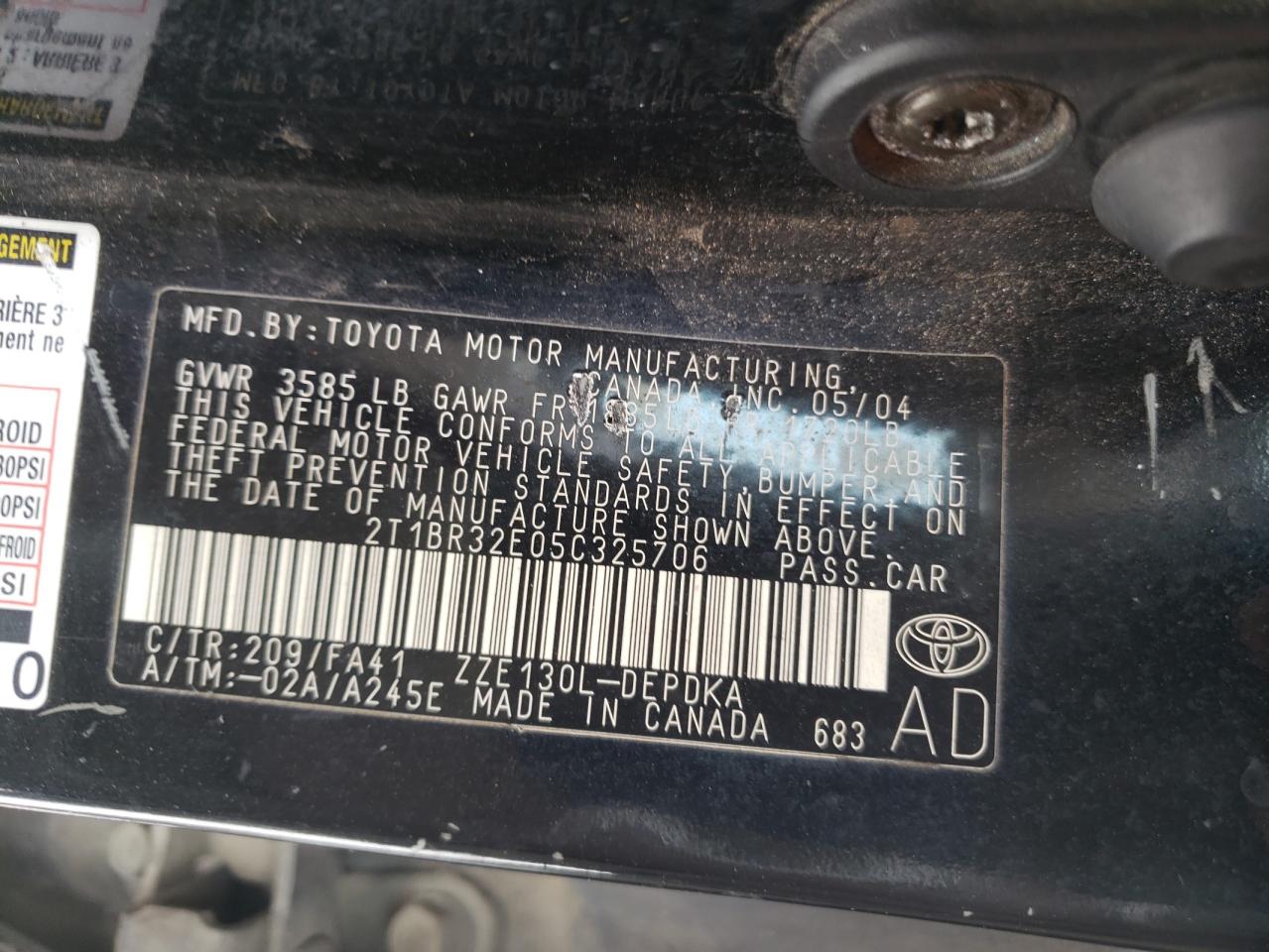 2T1BR32E05C325706 2005 Toyota Corolla Ce