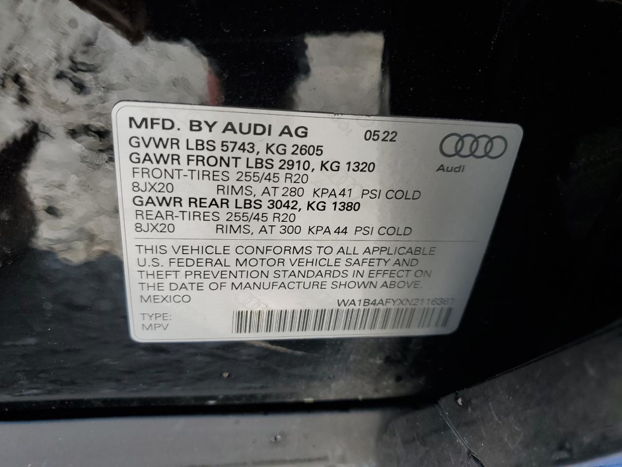 WA1B4AFYXN2116361 2022 Audi Sq5 Premium Plus