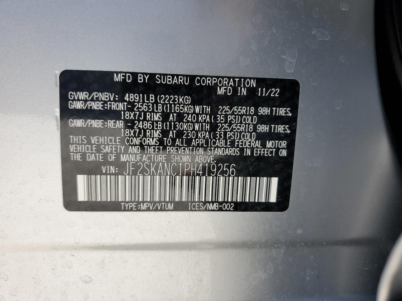 JF2SKANC1PH419256 2023 Subaru Forester Limited