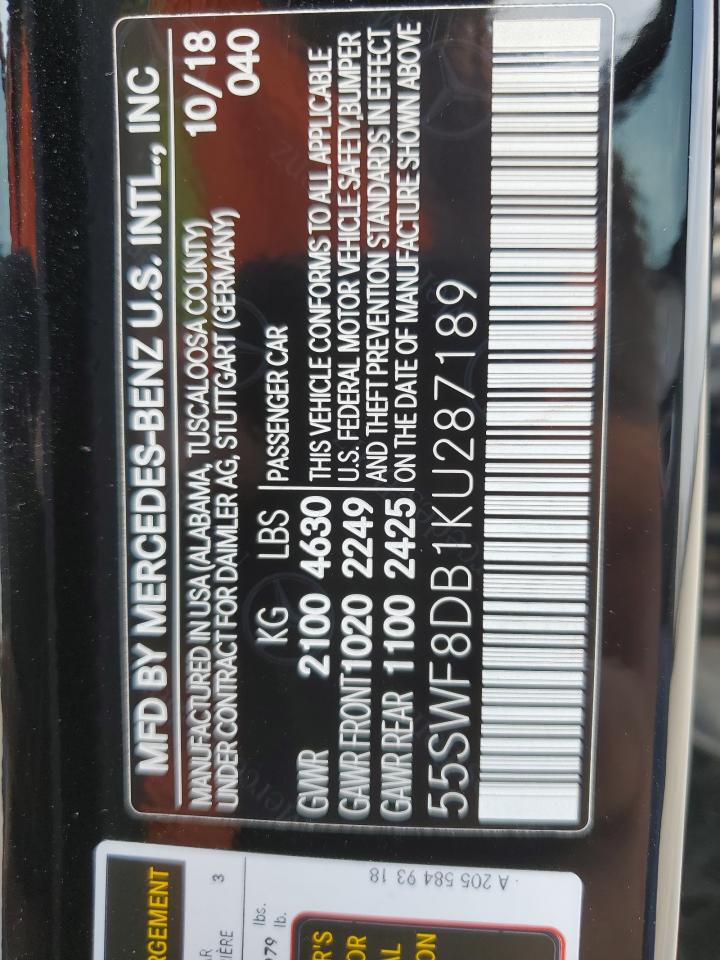 55SWF8DB1KU287189 2019 Mercedes-Benz C 300