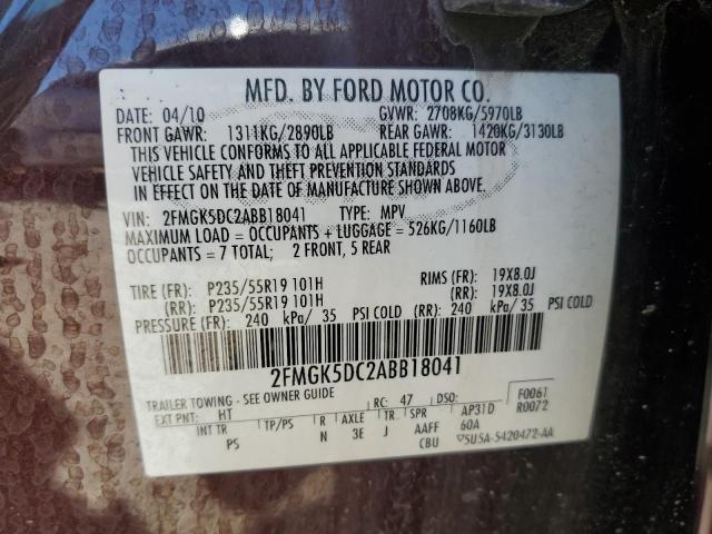 2010 Ford Flex Limited VIN: 2FMGK5DC2ABB18041 Lot: 52847024