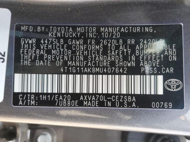 VIN 4T1G11AK8MU407642 2021 Toyota Camry, SE no.12