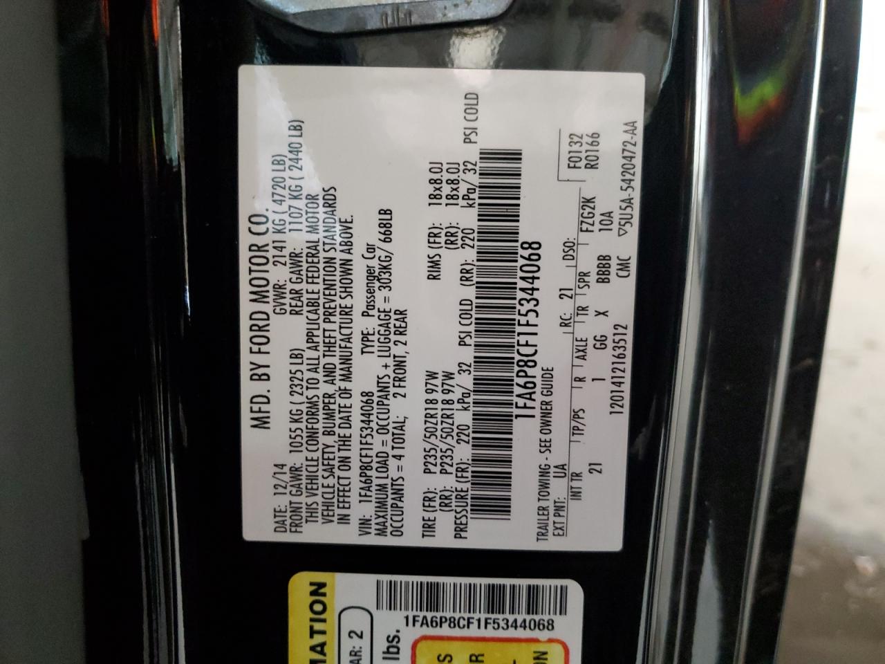 1FA6P8CF1F5344068 2015 Ford Mustang Gt