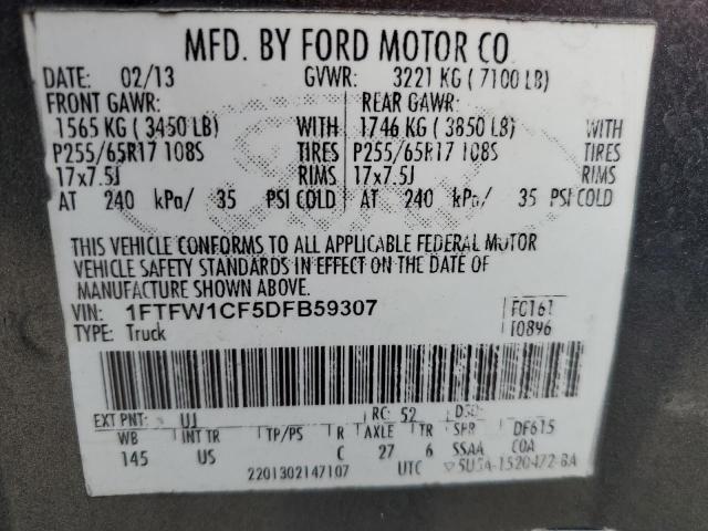 2013 Ford F150 Supercrew VIN: 1FTFW1CF5DFB59307 Lot: 51654434