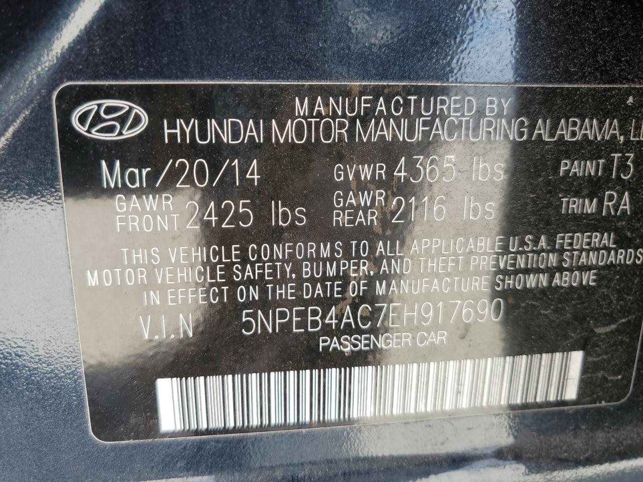 5NPEB4AC7EH917690 2014 Hyundai Sonata Gls