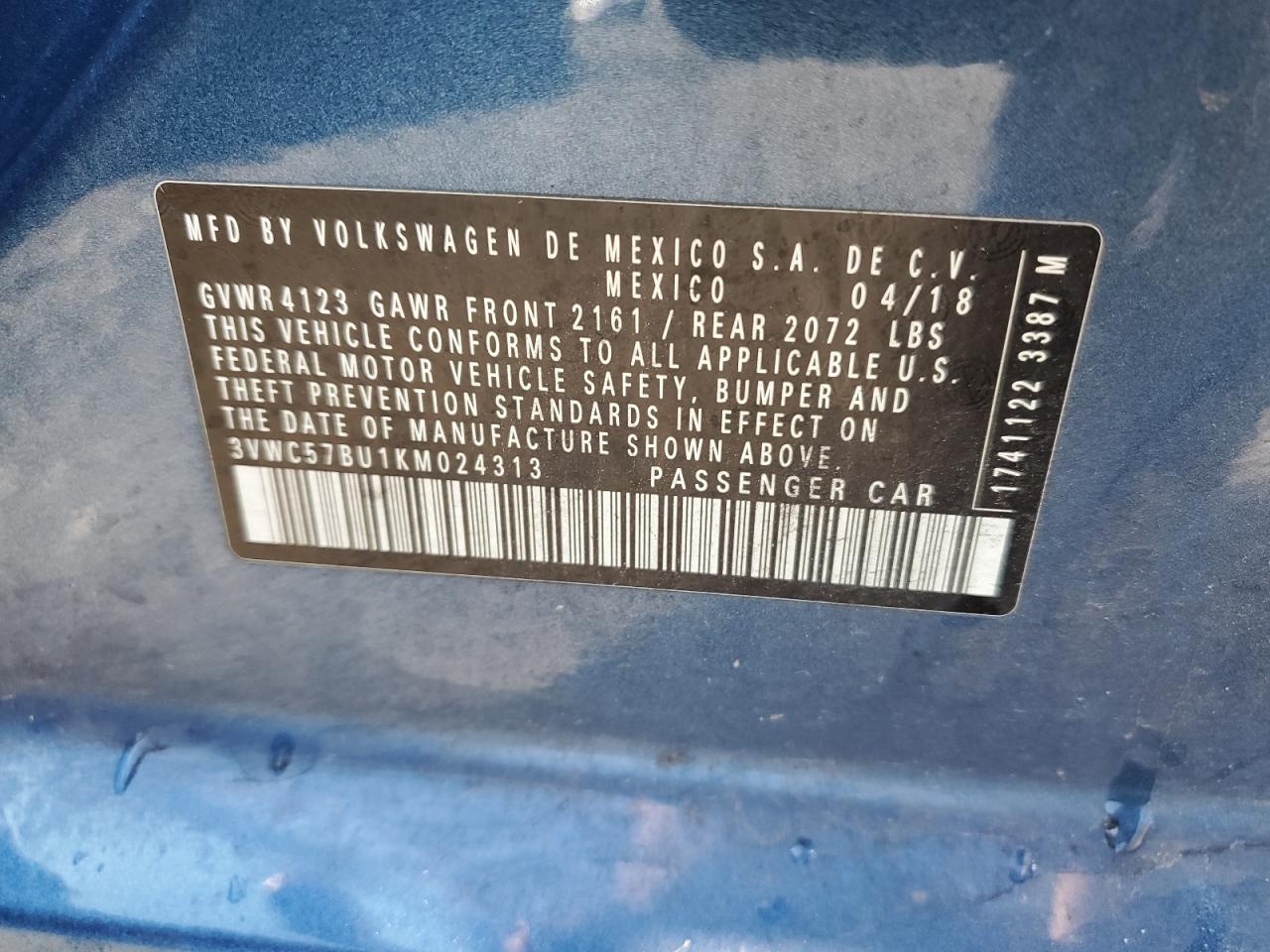 3VWC57BU1KM024313 2019 Volkswagen Jetta S