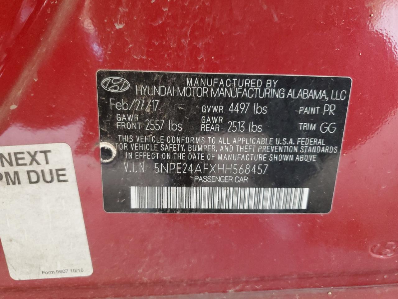 5NPE24AFXHH568457 2017 Hyundai Sonata Se