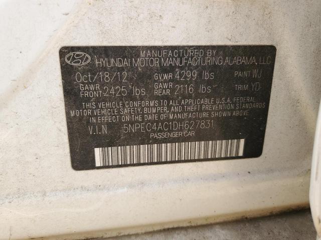 2013 Hyundai Sonata Se VIN: 5NPEC4AC1DH627831 Lot: 49105334