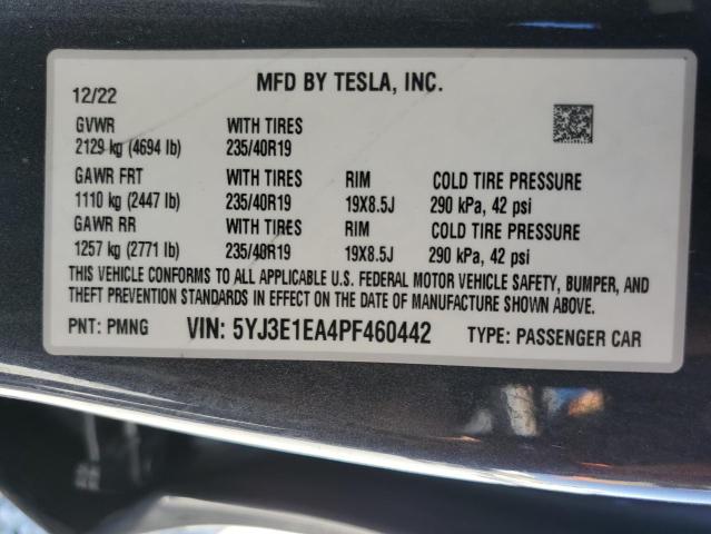 VIN 5YJ3E1EA4PF460442 Tesla Model 3  2023 12