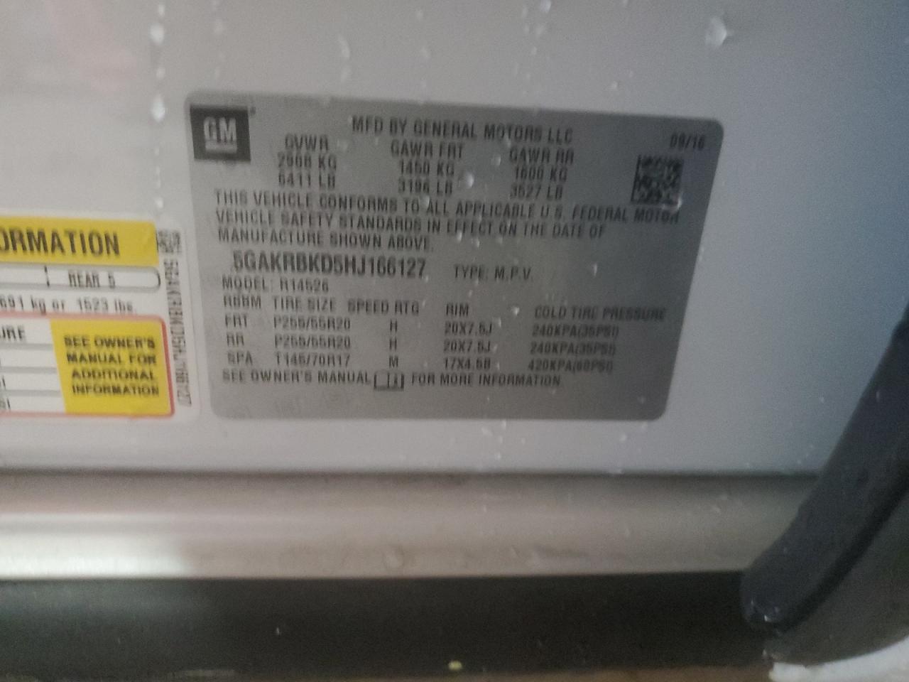 5GAKRBKD5HJ166127 2017 Buick Enclave