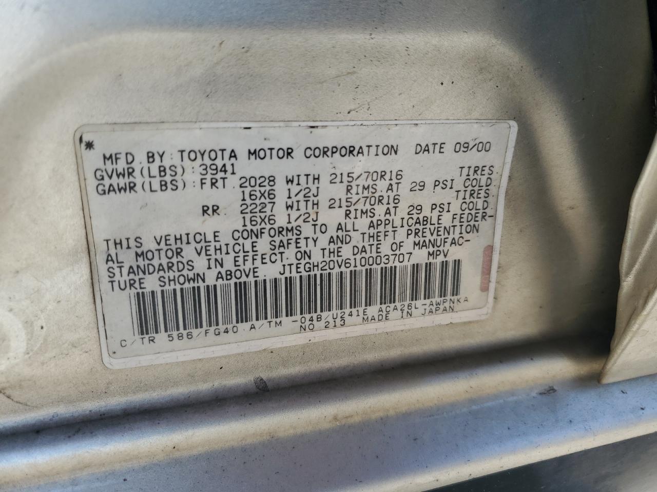 JTEGH20V610003707 2001 Toyota Rav4