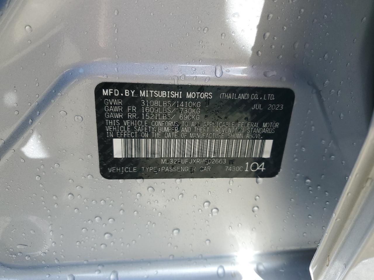 2024 Mitsubishi Mirage G4 Es vin: ML32FUFJXRHF02663