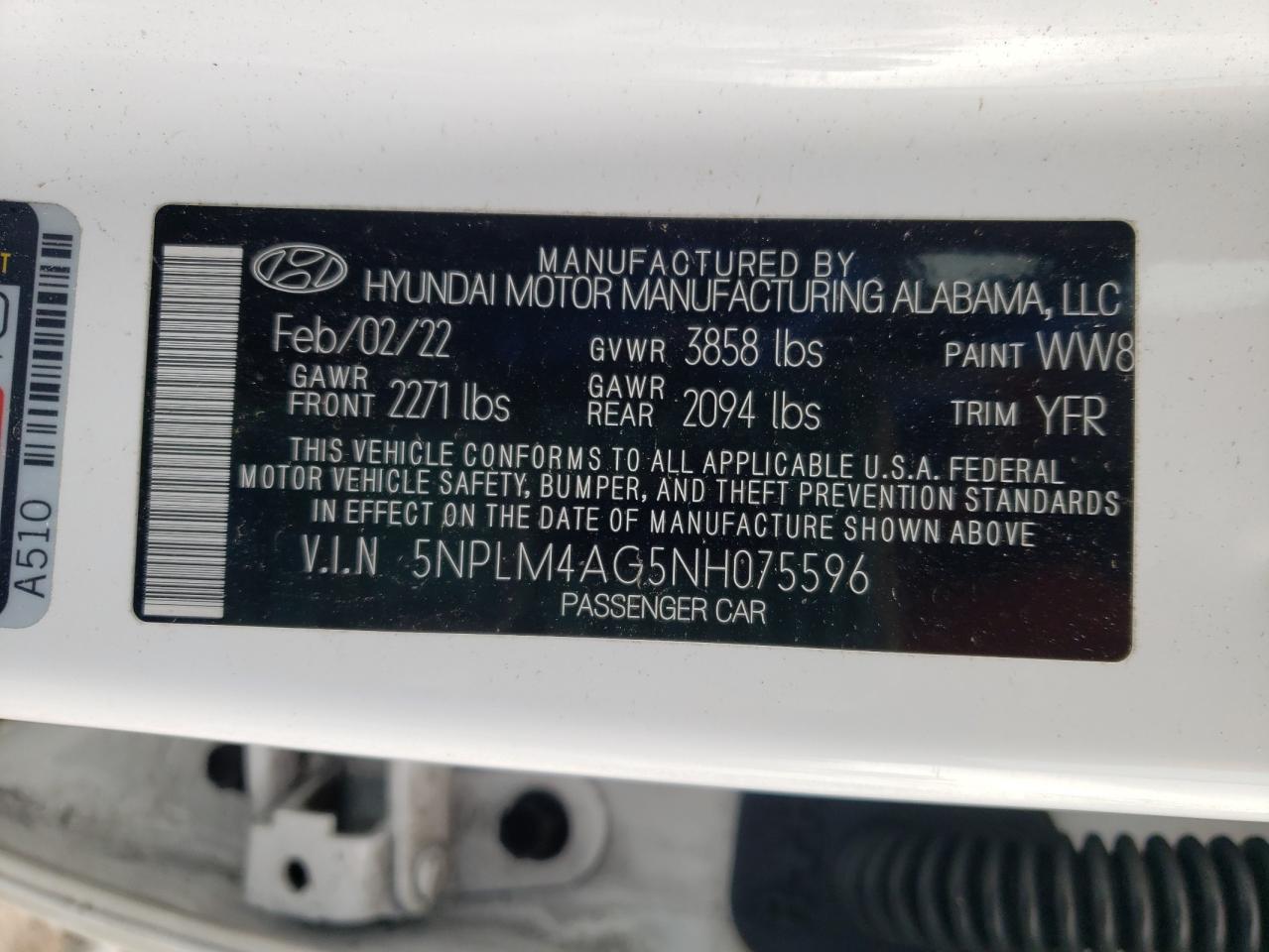 5NPLM4AG5NH075596 2022 Hyundai Elantra Sel