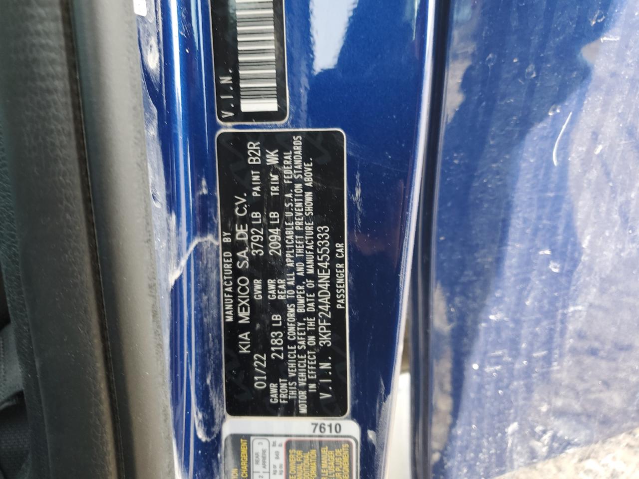 3KPF24AD4NE455333 2022 Kia Forte Fe