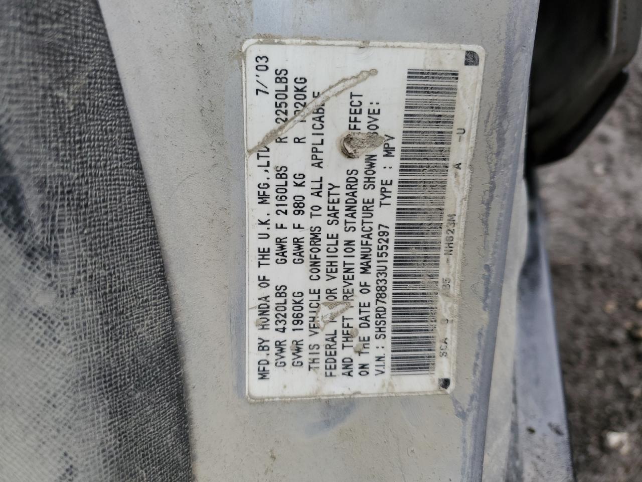 SHSRD78833U155297 2003 Honda Cr-V Ex