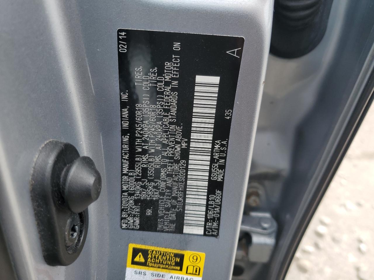 5TDJKRFHXES020129 2014 Toyota Highlander Xle