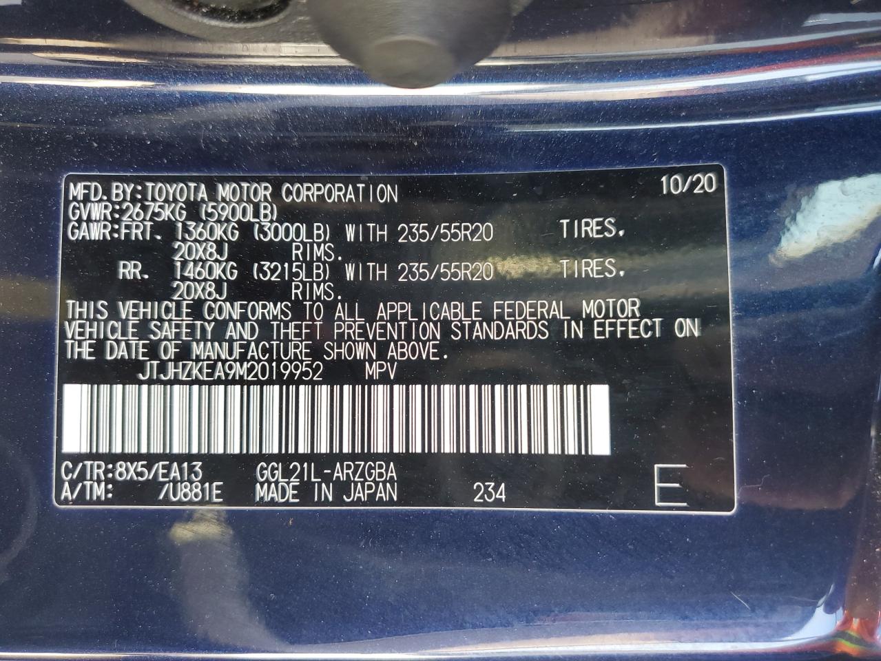 JTJHZKEA9M2019952 2021 Lexus Rx 350 L