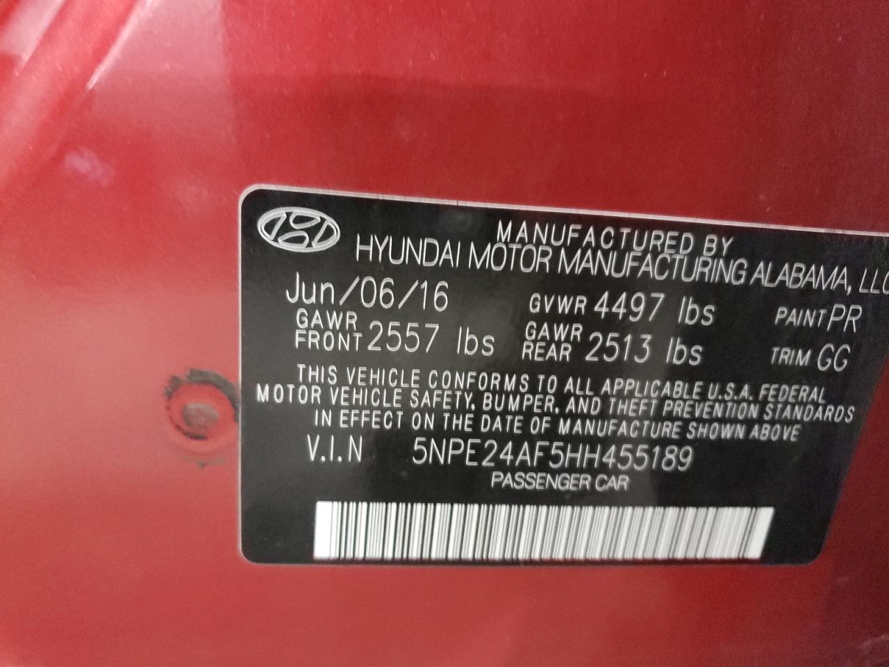 5NPE24AF5HH455189 2017 Hyundai Sonata Se