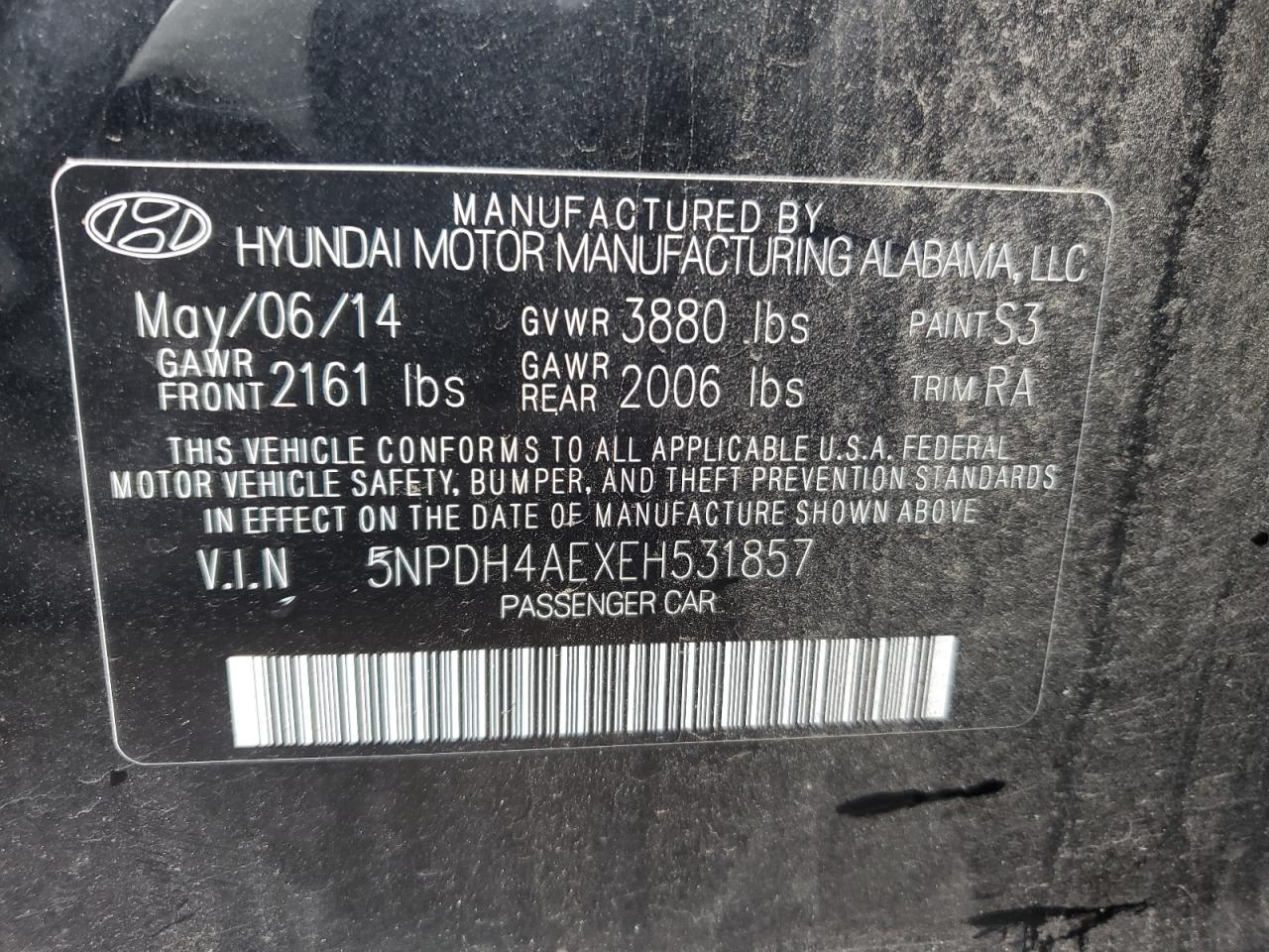 5NPDH4AEXEH531857 2014 Hyundai Elantra Se