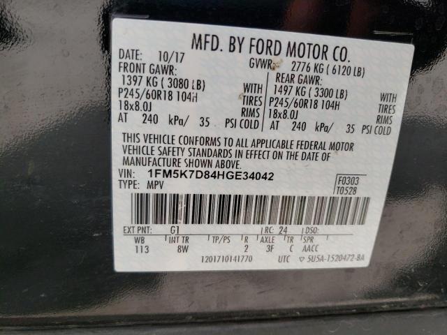 2017 Ford Explorer Xlt VIN: 1FM5K7D84HGE34042 Lot: 53124684