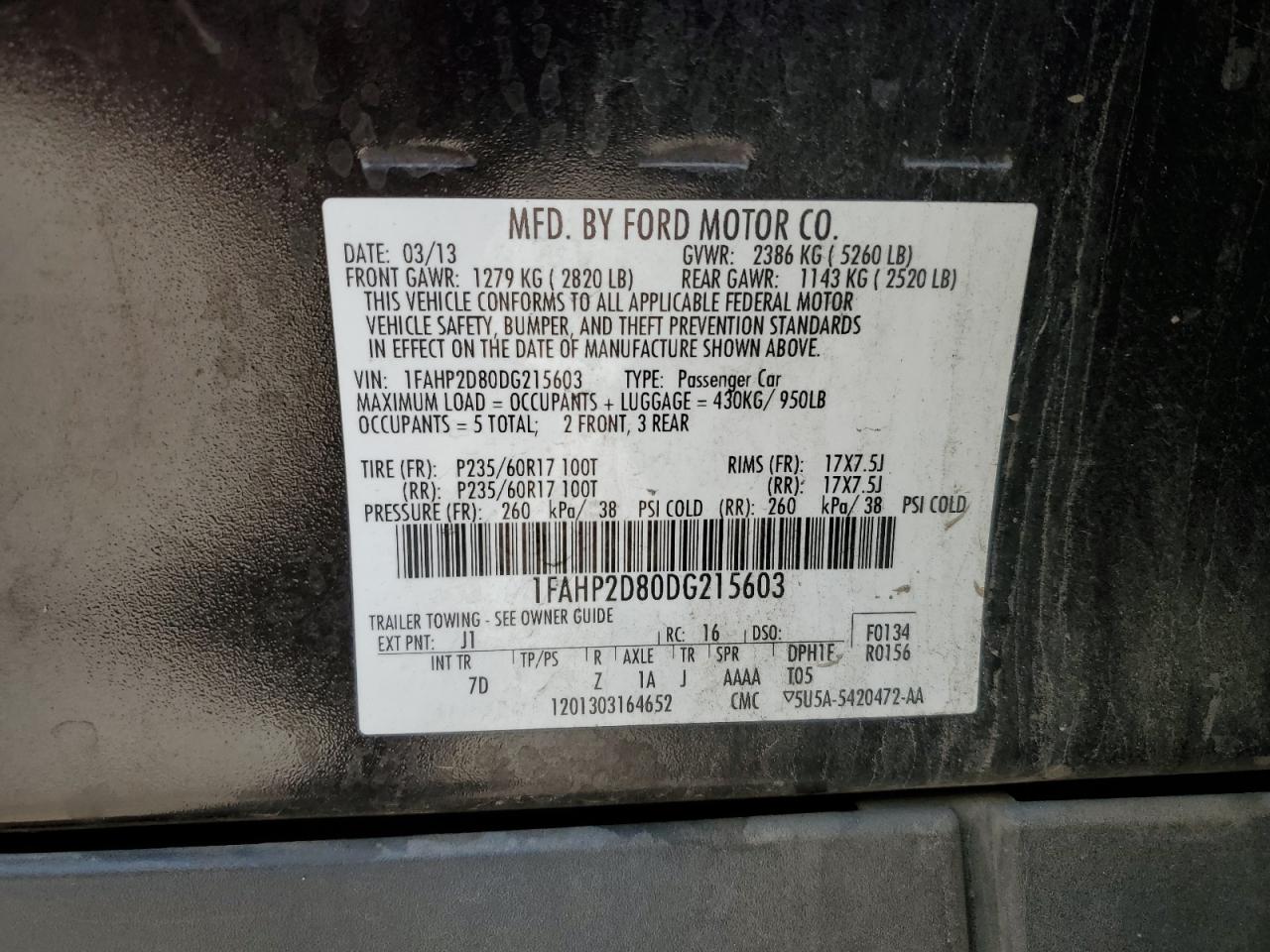 1FAHP2D80DG215603 2013 Ford Taurus Se