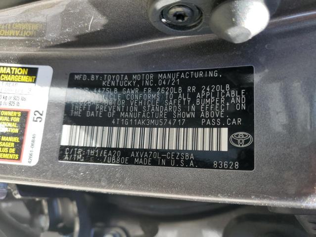 VIN 4T1G11AK3MU574717 2021 Toyota Camry, SE no.12