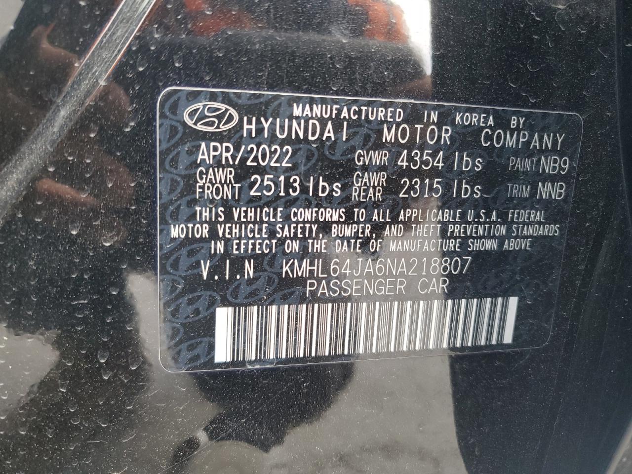 2022 Hyundai Sonata Sel vin: KMHL64JA6NA218807