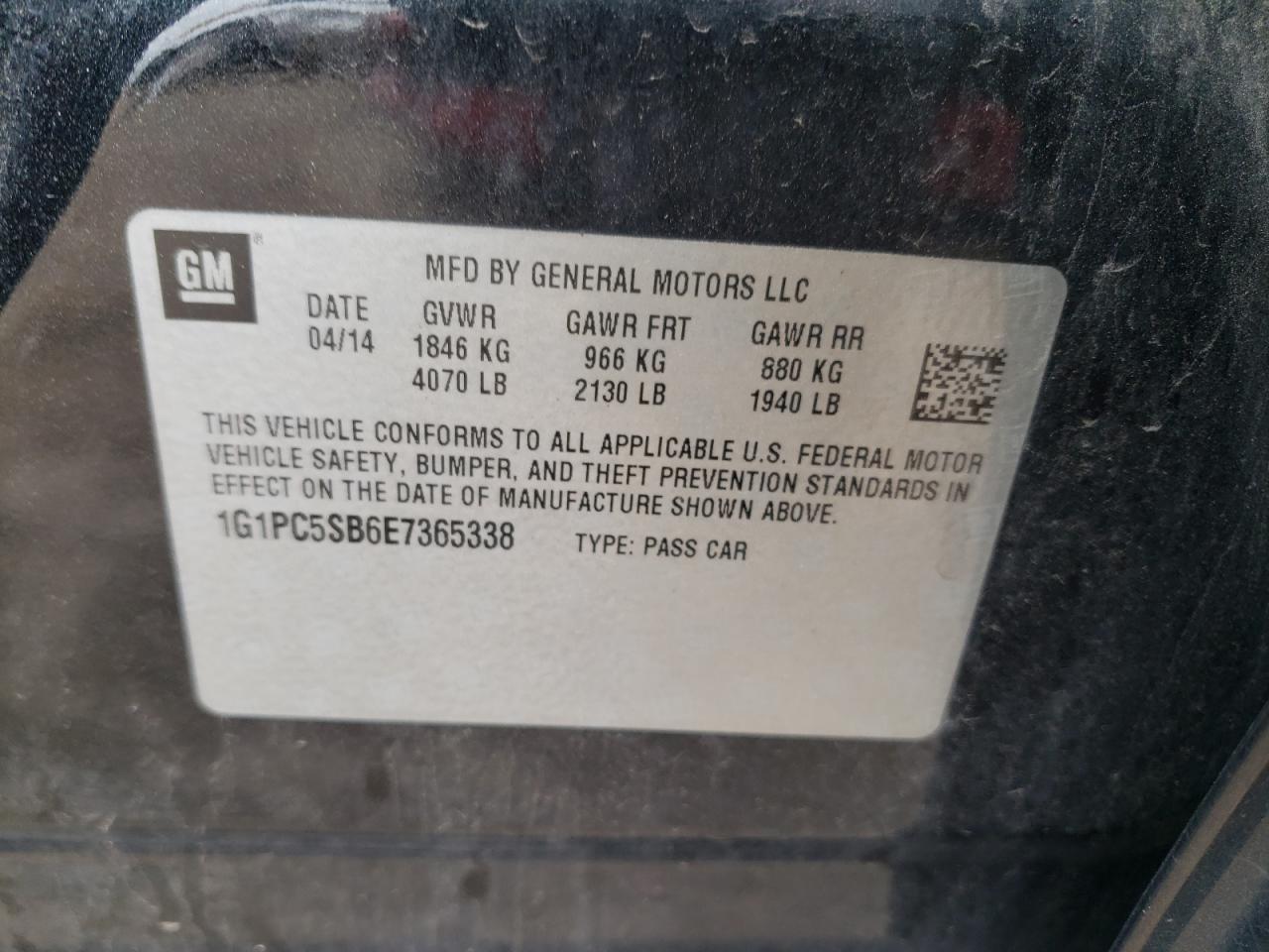 1G1PC5SB6E7365338 2014 Chevrolet Cruze Lt