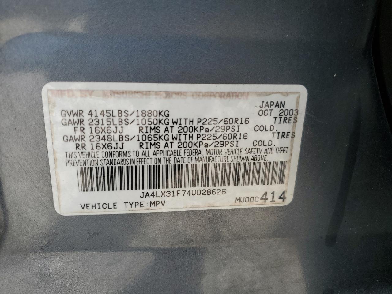 JA4LX31F74U028626 2004 Mitsubishi Outlander Ls