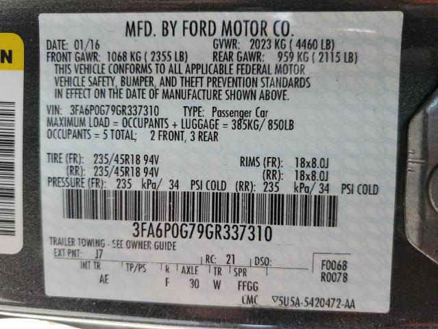 2016 Ford Fusion S VIN: 3FA6P0G79GR337310 Lot: 75524303