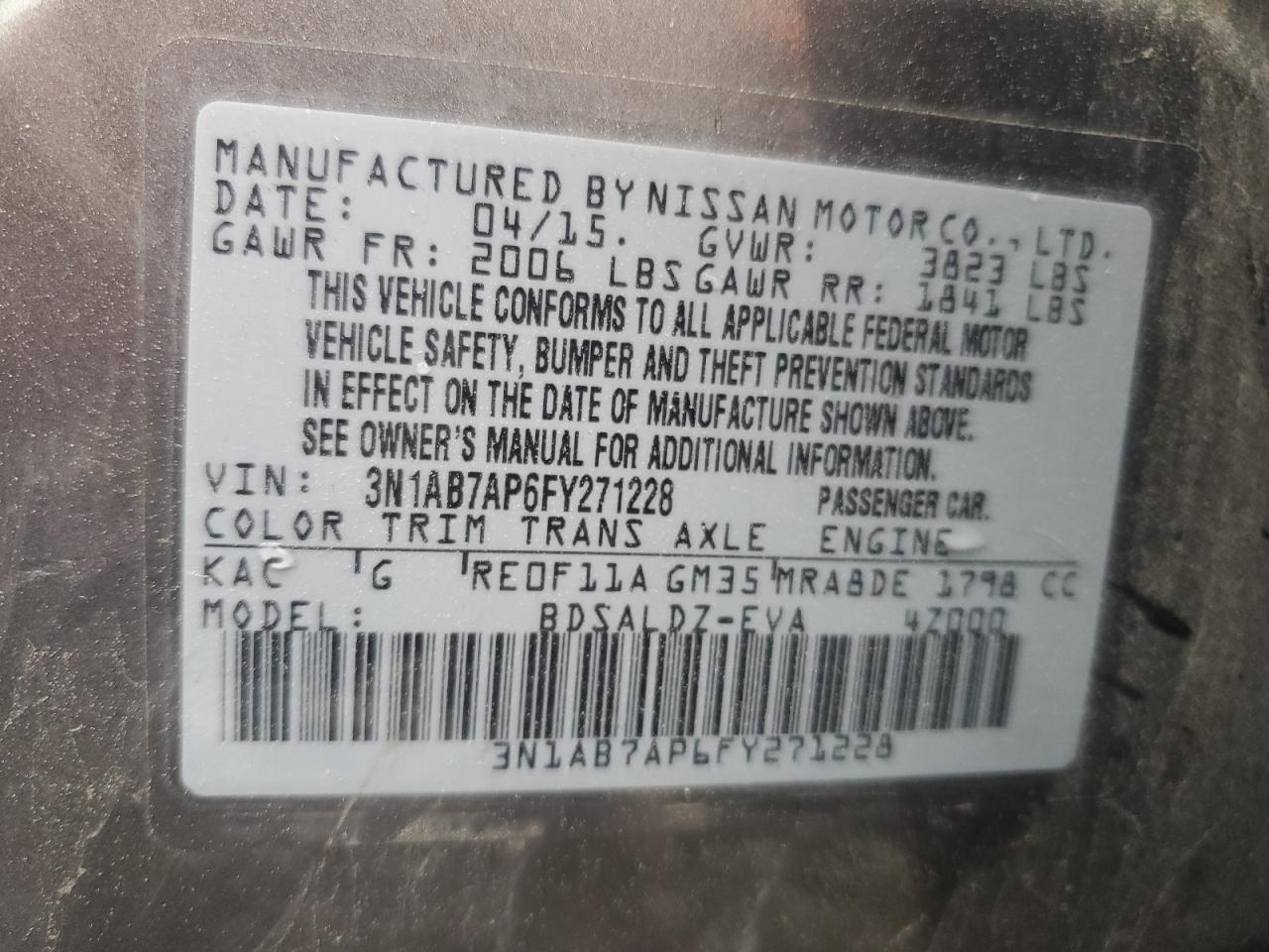 3N1AB7AP6FY271228 2015 Nissan Sentra S