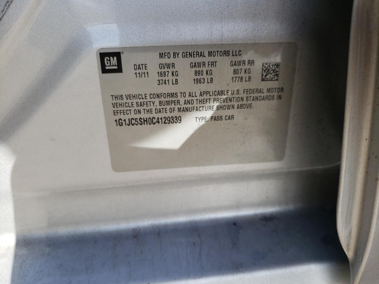 1G1JC5SH0C4129339 2012 Chevrolet Sonic Lt