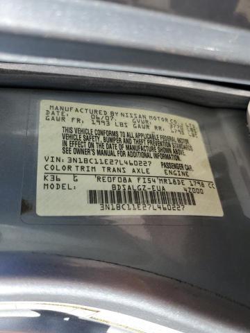 2007 Nissan Versa S VIN: 3N1BC11E27L460227 Lot: 52167214