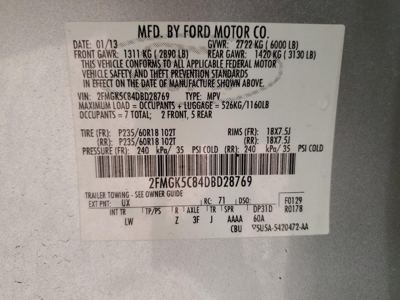 2FMGK5C84DBD28769 2013 Ford Flex Sel