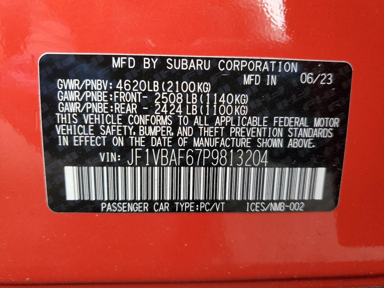 JF1VBAF67P9813204 2023 Subaru Wrx Premium