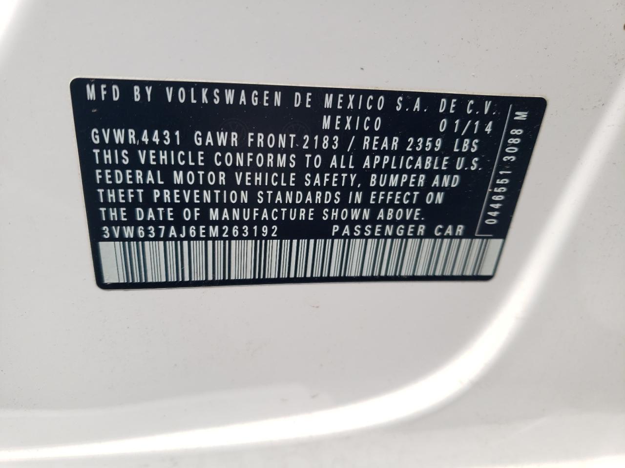 3VW637AJ6EM263192 2014 Volkswagen Jetta Hybrid