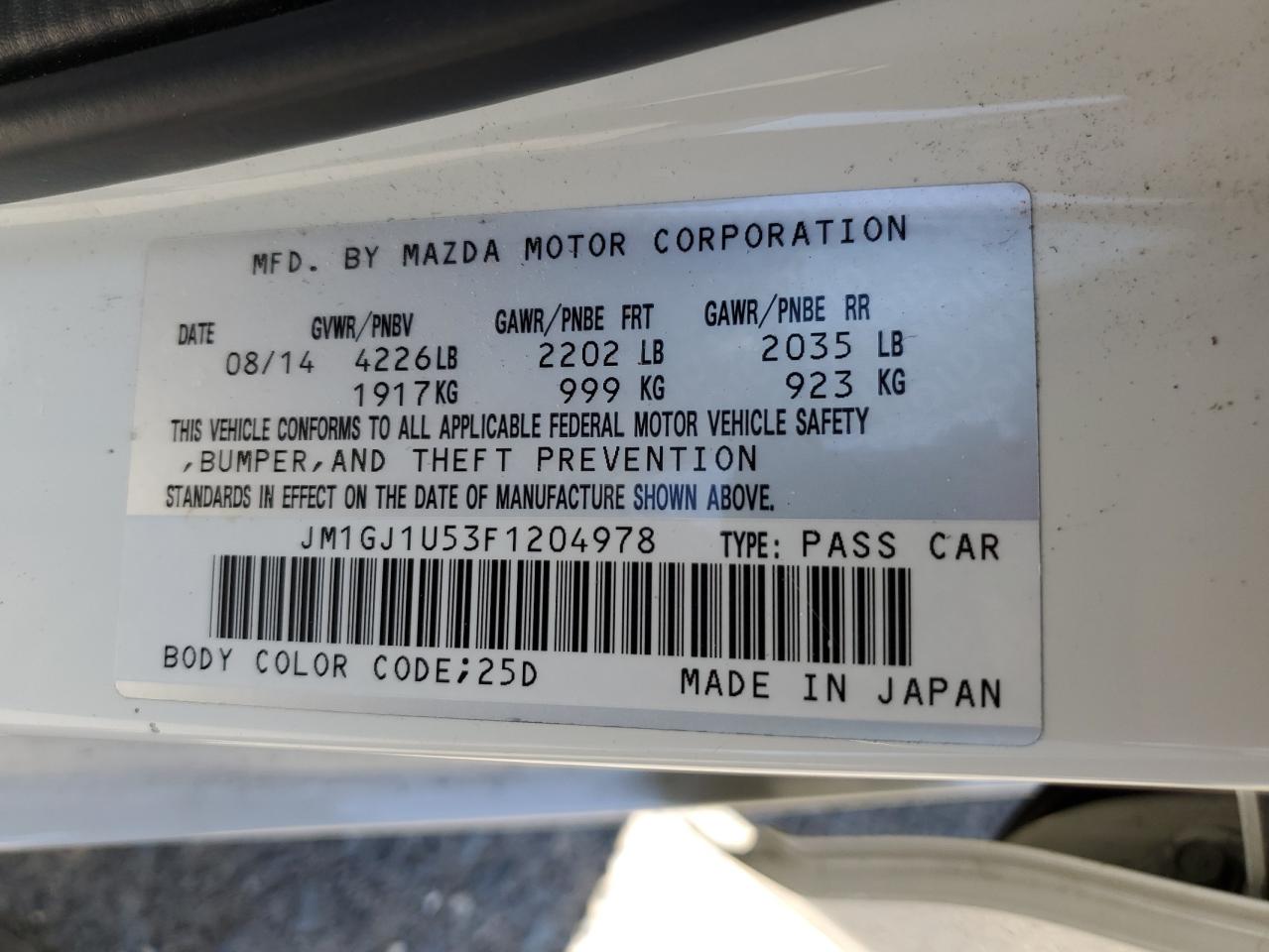 JM1GJ1U53F1204978 2015 Mazda 6 Sport