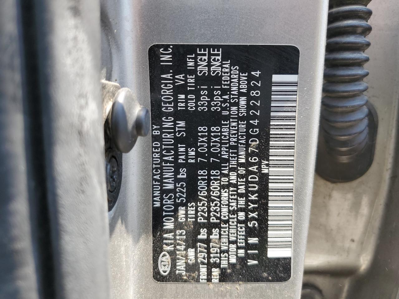 5XYKUDA67DG422824 2013 Kia Sorento Ex